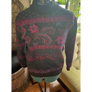 Vintage 80s Multicolor Woven Purple, Black, Green, Paisley Sweater